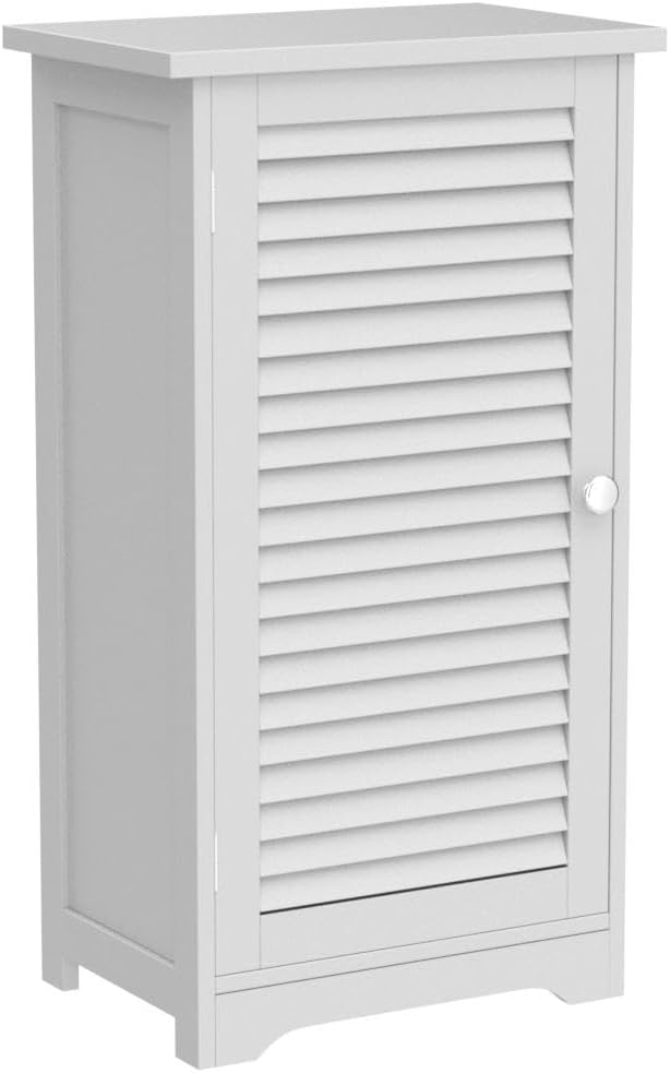 Lavish Home Bathroom Cabinet - Freestanding Storage Organizer for Towels or Laundry Room - Adjustable Shelf and Shutter Style Door (White)