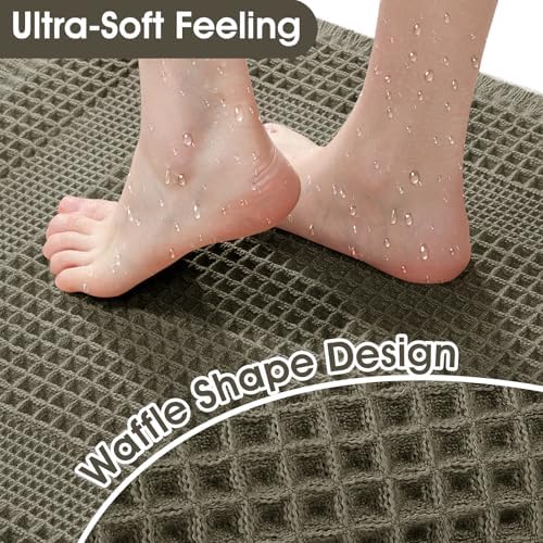 Upgraded Waffle Bath Mat, 36"x24" Greyish Green-Looped, Super Absorbent Non-Slip Quick Dry Bathroom Rugs with Tassels, Machine Washable Ultra Soft Boho Bath Rugs, Toilet Mats Boho Farmhouse Decor