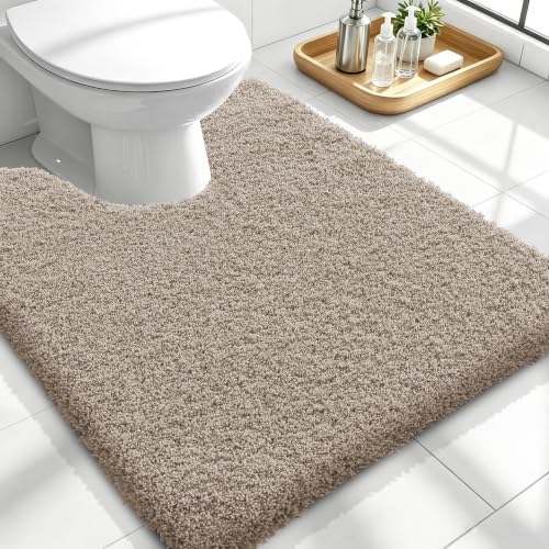 OLANLY Microfiber Soft Bathroom Toilet Rugs U-Shaped, 24x20, Greige