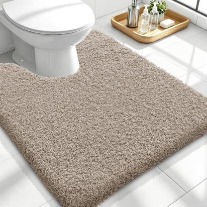 OLANLY Microfiber Soft Bathroom Toilet Rugs U-Shaped, 24x20, Greige