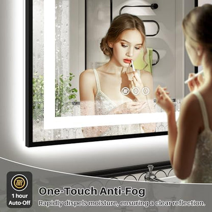 96x36 Inch LED Bathroom Mirror with Black Frame, Backlit & Front Lit