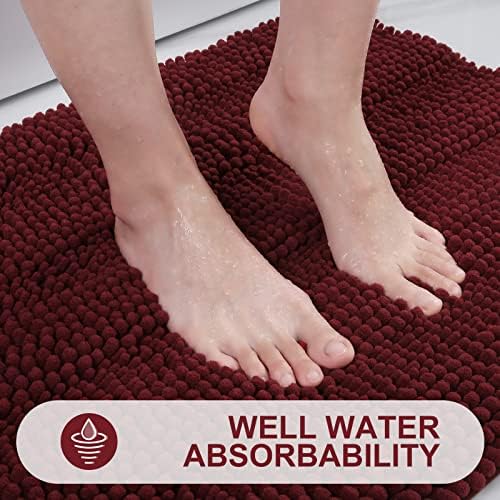 Grandaily Chenille Striped Bathroom Rugs 40x32, Extra Thick and Absorbent Bath Mats, Non-Slip Soft Plush Shaggy Shower Carpet, Machine Wash Dry, Bath Rug for Bathroom, Burgundy