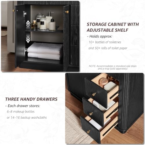 T4TREAM 72" Fluted Bathroom Vanity with 2 Single Sinks, Black Oak