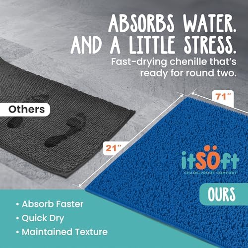 ITSOFT Runner Plush Bathroom Rug 71"x21", Absorbent Machine Washable Non Slip Chenille Bath Mats, Quick Dry Bathmat, Bath Rugs for Bath, Shower, Bedroom, Door Mat, Dark Blue