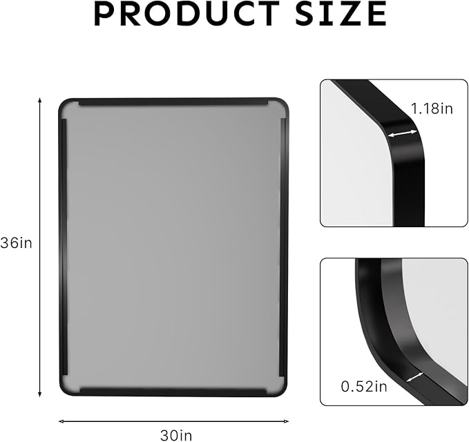 36"x30" Bathroom Vanity Mirror for Wall Aluminum Framed Farmhouse Rectangle | Anti-Rust, HD Reflection Anti-Desilvering, Distortion Free, Tempered and Shatter-Proof Wall Mounted Mirror, Black