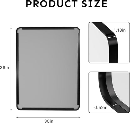 36"x30" Bathroom Vanity Mirror for Wall Aluminum Framed Farmhouse Rectangle | Anti-Rust, HD Reflection Anti-Desilvering, Distortion Free, Tempered and Shatter-Proof Wall Mounted Mirror, Black