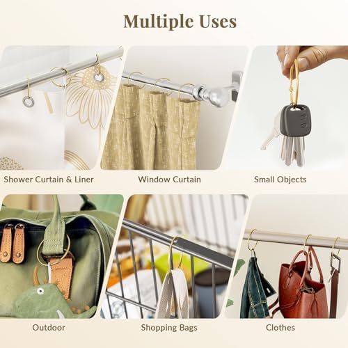 Bathway Shower Curtain Rings, Shower Curtain Hooks Rust Proof Shower Rings for Curtain, Glide Smoothly Metal Gold Shower Hooks for Shower Curtain and Rod, 12 Pcs Snap Joint Shower Curtain Clips