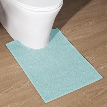 chakme Bathroom Rugs Mat U-Shaped 24x17, Ultra ThinNon Slip Bath Mat Small Quick Dry Absorbent Bath Matfor Bathroom Floor, (Blue, U-24"x17")