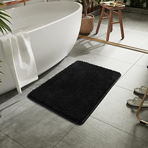 LOCHAS Luxury Bathroom Rug Shaggy Bath Mat 24 x 17 Inch, Black