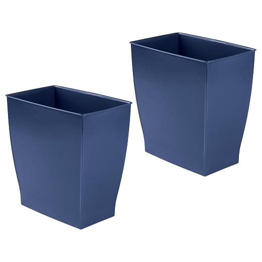 iDesign Small Plastic Bathroom Trash Can, Slim Rectangle Garbage Bin, 2-Pack | Bedroom, Office, Dorm, Navy Blue