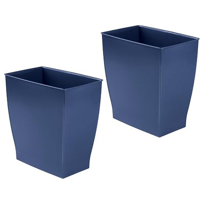iDesign Small Plastic Bathroom Trash Can, Slim Rectangle Garbage Bin, 2-Pack | Bedroom, Office, Dorm, Navy Blue