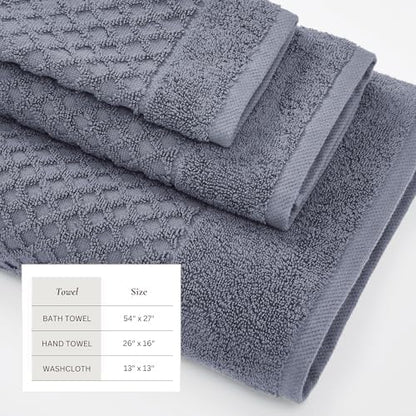 Great Bay Home Bath Towels - 100% Cotton 6 Piece Towel Set - Diamond Waffle Weave - Absorbent, Durable, Quick-Dry Towels for Bathroom (Chambray Blue)