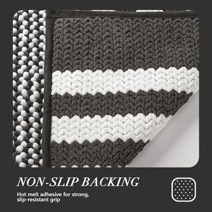 BSICPRO Large Bathroom Rugs Runner, 20x47 Chenille Bath Mats, Dark Grey
