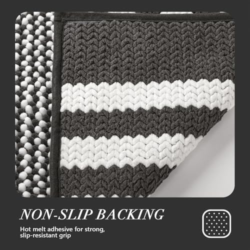 BSICPRO Bathroom Rugs, 17x24 Chenille Bath Mats, Dark Grey