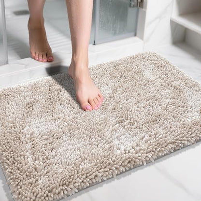 Yimobra Large Bathroom Rug Non Slip 36x24 Inch, Extra Thick Soft Absorbent Chenille Bath Mat, Machine Washable Quick Dry Bath Rugs for Bathroom Floor, Tub and Shower, Home Decor Accessories, Khaki