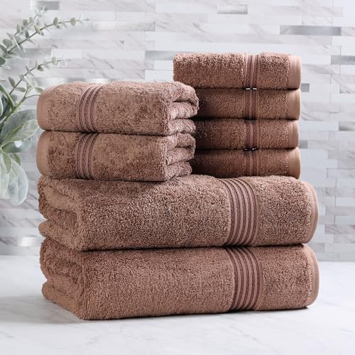 Superior Egyptian Cotton 8-Piece Towel Set, Assorted Towels for Home Bathroom, Guest Bath Decor Essentials, Includes 2 Bath, 4 Hand, 2 Face Towels/Washcloths, Quick Dry, Absorbent, Mocha