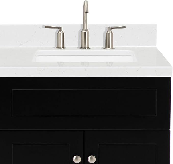 ARIEL Hamlet 66-inch Bathroom Vanity with Sink,Solid Wood, 1.5-inch Carrara White Quartz Countertop & Backsplash, Double Rectangular Porcelain Sink, 4 Soft Closing Doors, 3 Dovetail Drawers, Black