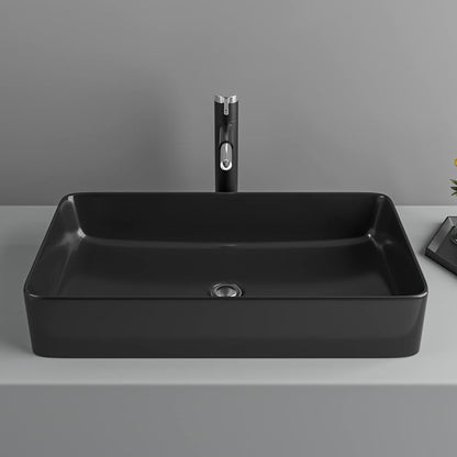 24"x14" Matte Black Bathroom Vessel Sink Rectangle Porcelain Ceramic Above Counter Sink Bowl for Vanity Powder Room Cabinet Lavatory