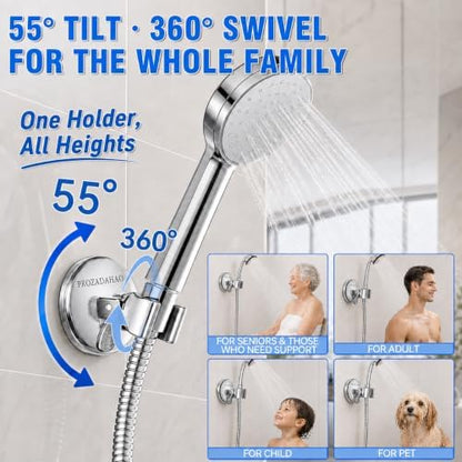 Adjustable Shower Head Holder, Bathroom Suction Cup Bracket for Handheld Showerhead, Removable Wall Mounted Shower Bracket (Silver) (Silver, 1)