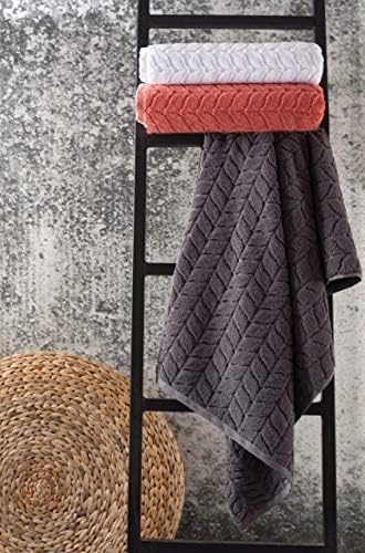 BAGNO MILANO Turkish Cotton Bath Towels, Hand Towels - Soft Plush Jacquard Collection - Highly Absorbent Towel Set (Grey, 4 Pcs Hand Towel Set)