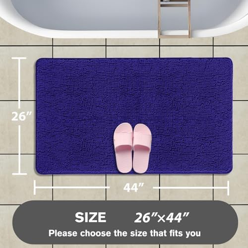 Royal Blue Bathroom Rugs – Absorbent and Washable Bath Mat, Non-Slip, Thick Soft Chenille Bath Rugs for Bathroom Floor, Shower, Sink - 26" x 44"