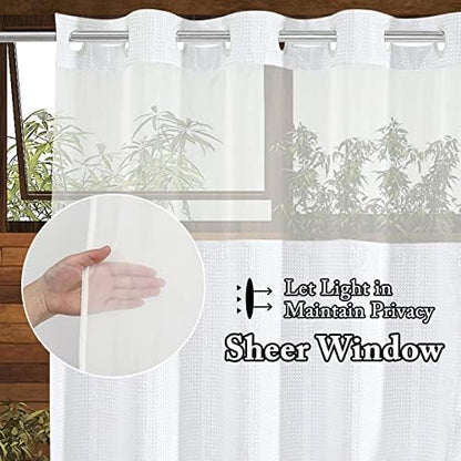 Gibelle No Hook Cloth White Shower Curtain with Liner, 72x86