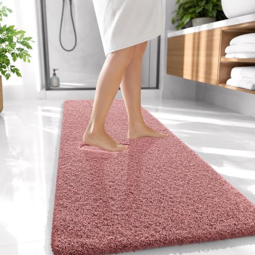 OLANLY Microfiber Bathroom Runner Rugs 47x20, Soft Bath Mat, Deep Rose