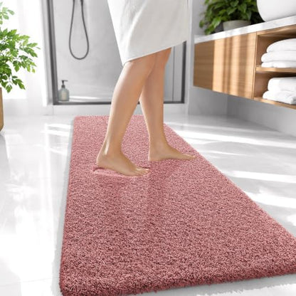 OLANLY Microfiber Bathroom Runner Rugs 47x20, Soft Bath Mat, Deep Rose