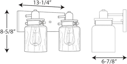 Progress Lighting P300046-009 Calhoun Collection Clear Glass Farmhouse Bath Vanity Light, 2-Light, Brushed Nickel