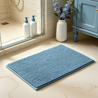 SUBRTEX Bathroom Rugs Chenille Bath Rug Soft Short Plush Bath Mat Soft Shower Mat Water Absorbent Shower Mat Quick Dry Machine Washable(Stone Blue,18" x 24")