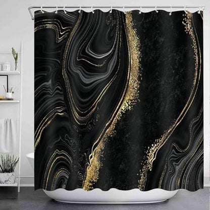 NBVKO 4Pcs Black Gold Marble Shower Curtain Sets with Rugs Bathroom Sets with Shower Curtain and Rugs Modern Abstract Bathroom Decor Accessories Shower Curtains for Bathroom Toilet Lid Cover