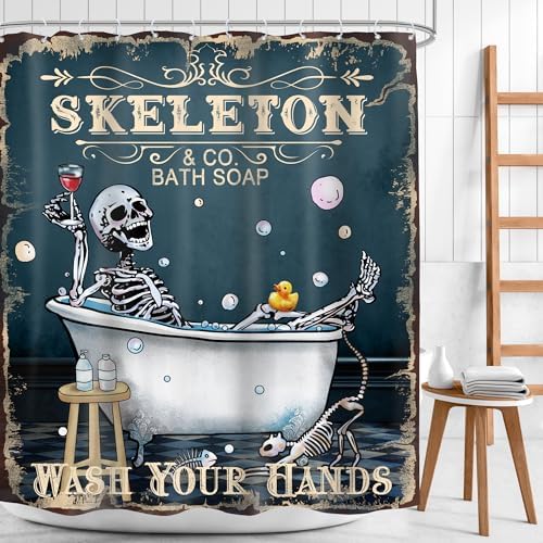 Skeleton Halloween Gothic Skull Spooky Goth Bathroom Shower Curtain Set