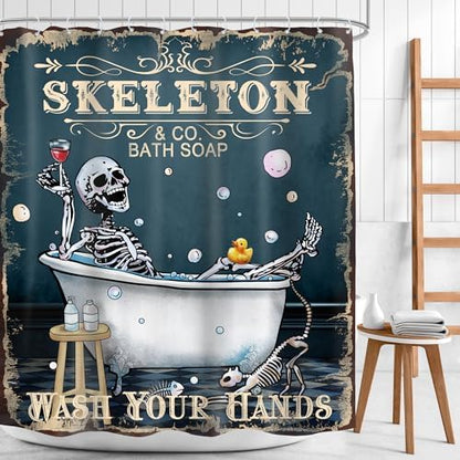 Skeleton Halloween Gothic Skull Spooky Goth Bathroom Shower Curtain Set
