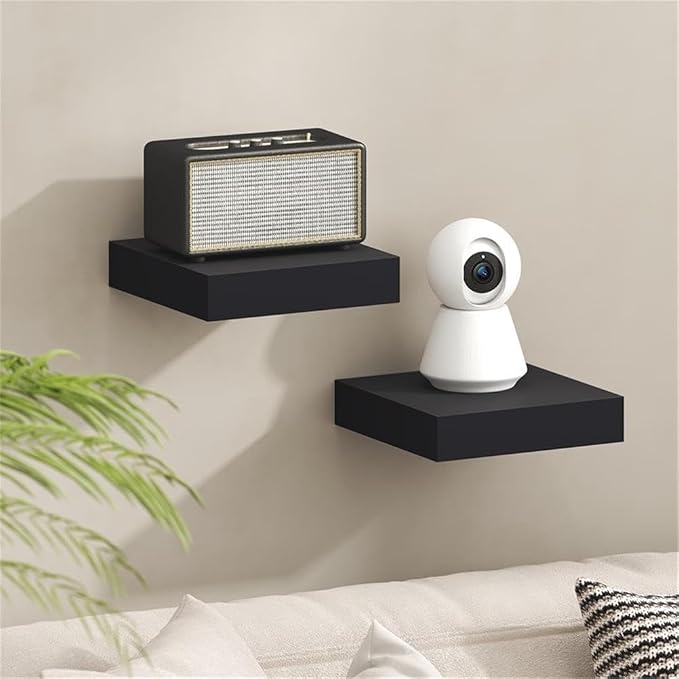 Furinno Tanna Floating Shelves for Wall Set of 2, 9 x 9 Wall Shelf, Wall Mounted Floating Shelf with Invisible Bracket, 2-Inch Thick, for Bathroom, Living Room, Bedroom, Home Office, Americano