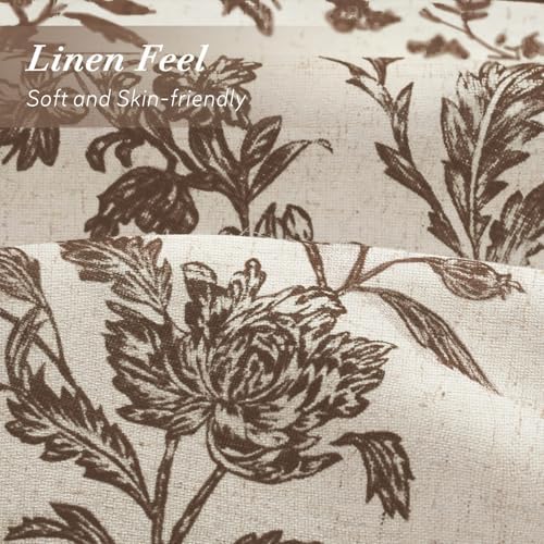 Brown Floral Shower Curtain,Vintage Linen Beige Cottagecore Shower Curtains for Bathroom, 72" W x 72" L
