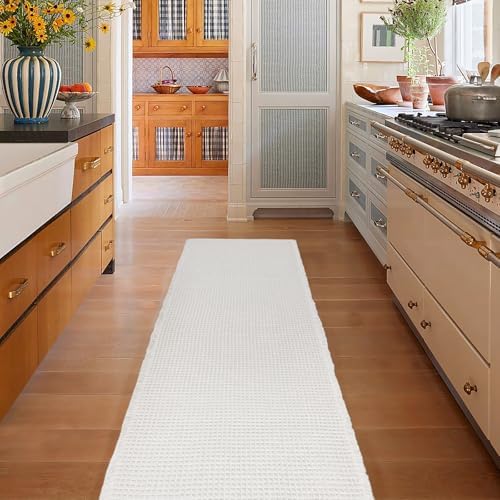 ZALL Waffle Bath Mat White Super Absorbent Non Slip Bathroom Rug 24X60inch,Machine Washable Ultra Soft Floor Mats