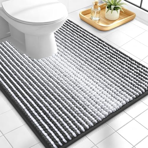 OLANLY Toilet Rugs U-Shaped 24x20, Chenille Contour Bath Mat, Dark Grey