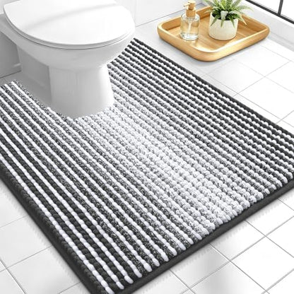OLANLY Toilet Rugs U-Shaped 24x20, Chenille Contour Bath Mat, Dark Grey
