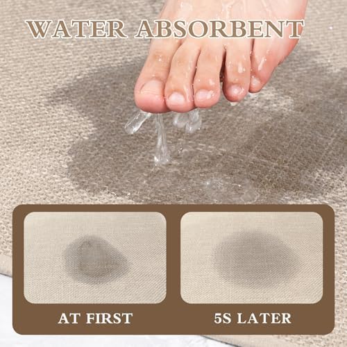chakme Bathroom Rugs Mat 36x25, Ultra Thin Non Slip Bath Mat Large Quick Dry Absorbent Bath Mat for Bathroom Floor, (Light Beige, 36"x25")