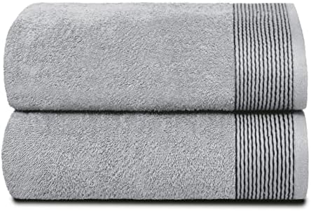 Belizzi Home Ultra Soft 2 Pack Oversized Bath Towel Set 28x55 inches, 100% Cotton Large Bath Towels, Ultra Absorbant Compact Quickdry & Lightweight Towel, Ideal for Gym Travel Camp Pool - Light Grey