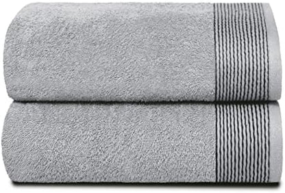 Belizzi Home Ultra Soft 2 Pack Oversized Bath Towel Set 28x55 inches, 100% Cotton Large Bath Towels, Ultra Absorbant Compact Quickdry & Lightweight Towel, Ideal for Gym Travel Camp Pool - Light Grey