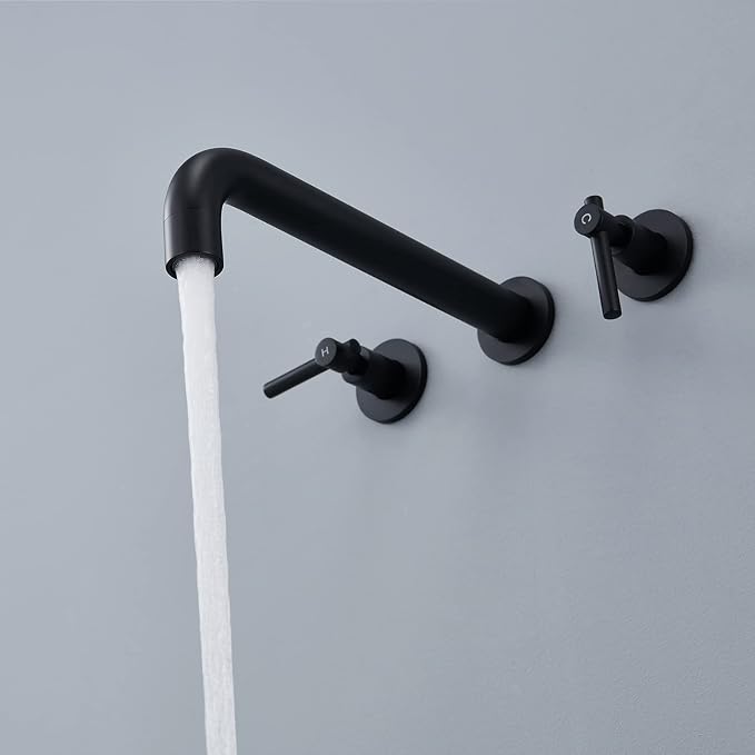 Wall Mount Tub Filler Black Tub Faucet Brass Bathroom Bathtub Faucets with 2 Handles