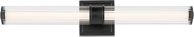 Kichler Laurene LED Bath Bar Light, Black | Linear vanity light with clear fluted glass for bathroom mirrors (26.5" x 5"), 55196BKLED