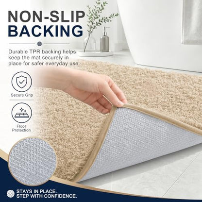 OLANLY Microfiber Bathroom Runner Rugs 59x24, Soft Absorbent Bath Mat, Sand