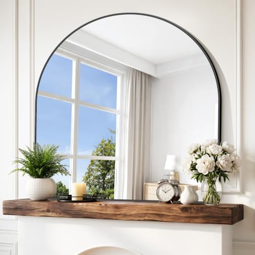 GLASHOM Arched Bathroom Vanity Mirror, 36"x36" Black Frame Wall Mirror