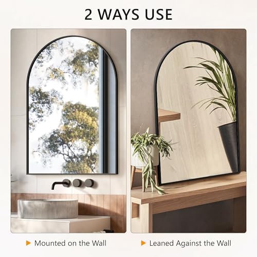 Arched Bathroom Mirror for Wall, 40" x 28" Metal Frame Vanity Mirror, Black