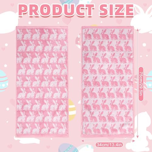 Whaline Easter Bunny Hand Towels Jacquard Cotton Bathroom Towel Pink White Rabbit Absorbent Bath Towel for Kitchen Dish Drying Cleaning Cooking, 29.5 x 13.4 Inch, 2Pcs