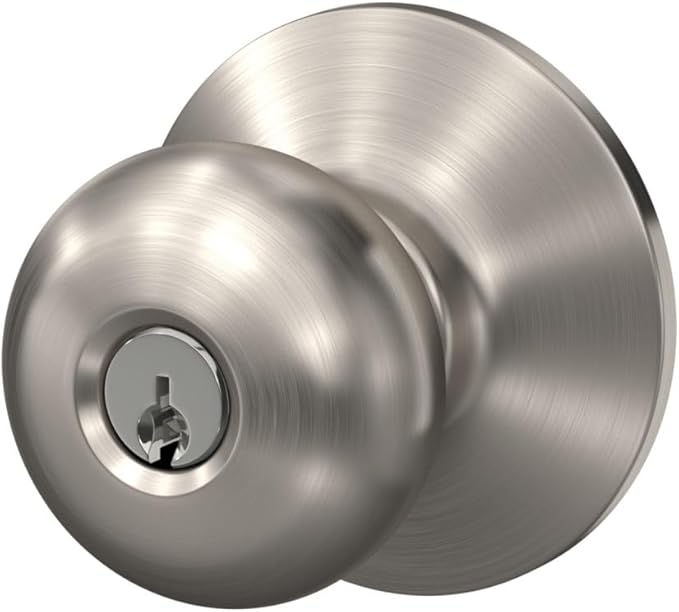 Schlage F51A PLY 619 Plymouth Door Knob, Keyed Entry Lock, Satin Nickel