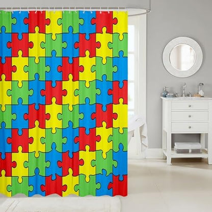 Feelyou Funny Colorful Blocks Kids Shower Curtain Boys Girls Abstract Geometric Bathroom Waterproof Accessories with 12 Hooks 72x72 Inches Game Pieces Fractal Hobby Bright Multicolor Room Decor