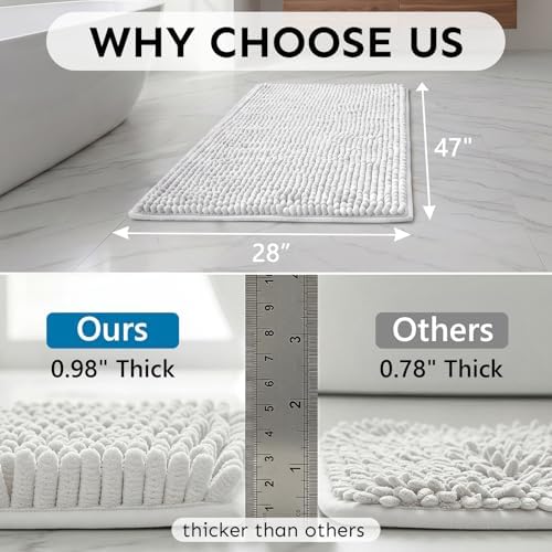 Secura Bathroom Rugs 47x28, Ultra Soft Chenille Bath Mat, Super Absorbent & Quick Dry Bathroom Mat, Non Slip Machine Washable Bath Rugs for Tub, Shower, Home Decor Accessories (White)